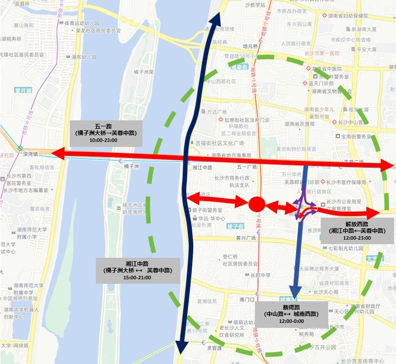 5月1日至5月4日橘子洲-岳麓山景区流量示意图