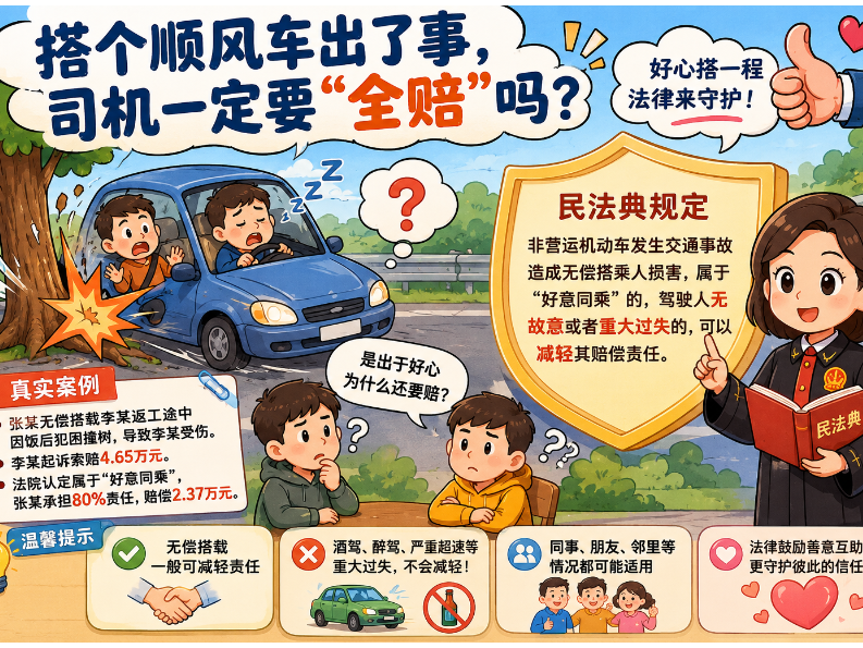 热搜里的民法典⑤ | 搭个顺风车出了事，司机一定要“全赔”吗？