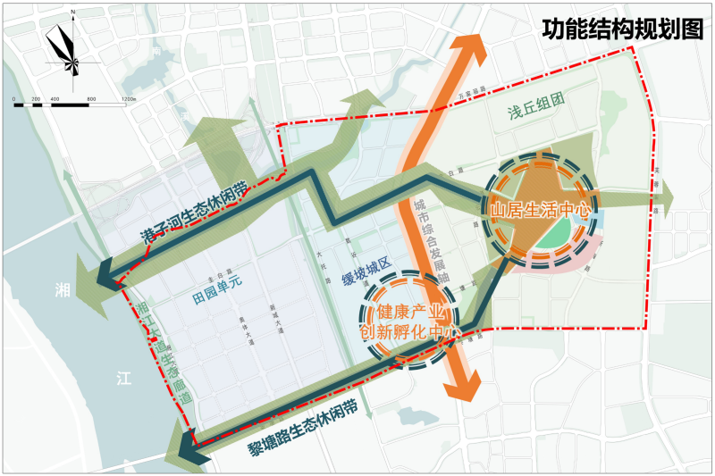 南部起步区(牛角塘单元)国土空间控制性详细规划修编功能结构规划图 (均来源于长沙市自然资源和规划局官网)
