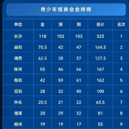湖南省第十五届运动会金牌榜（截至9月11日）