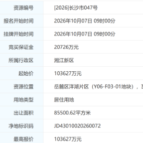 12000元/㎡落槌！洋湖“压轴”低密地成交，浙系“别墅专家”义承首入长沙