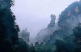 张家界十里画廊：云雾作笔，峰林为卷，小火车穿画而行