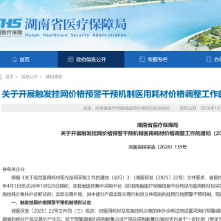 湖南开展2026年第二批触发预警机制医用耗材价格调整